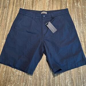 NWT Slate & Stone Cotton Linen Pleated Shorts Dark Navy Men’s Size 33W
